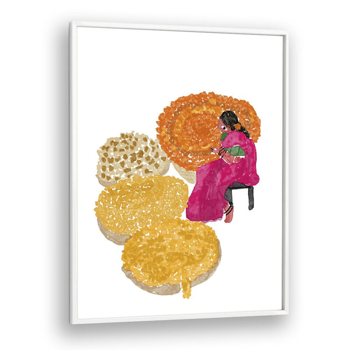 Phoolwalis Of India By Shreya Roy Chowdary, Indian Art Paintings Artwork in White Plain Frame