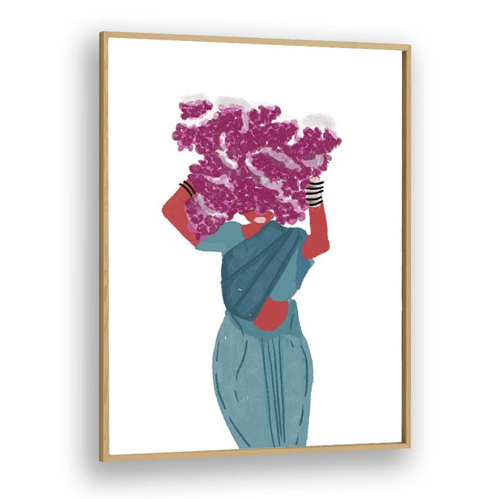 Phoolwalis Of India II By Shreya Roy Chowdary, Indian Art Paintings Artwork in Oak Wood Plain Frame