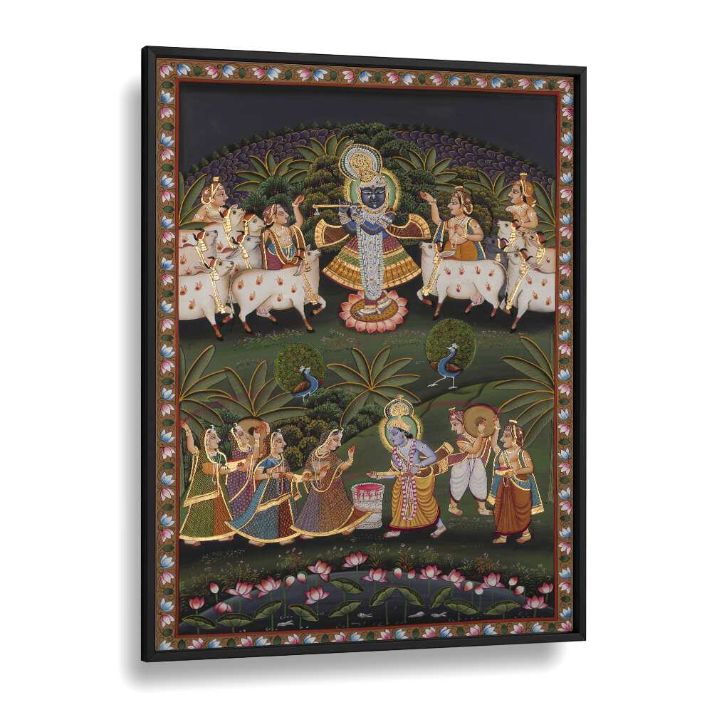 Vibrant PICHWAI ART I, INDIAN ART PAINTINGS showcasing divine scenes, perfect for enriching your living space.