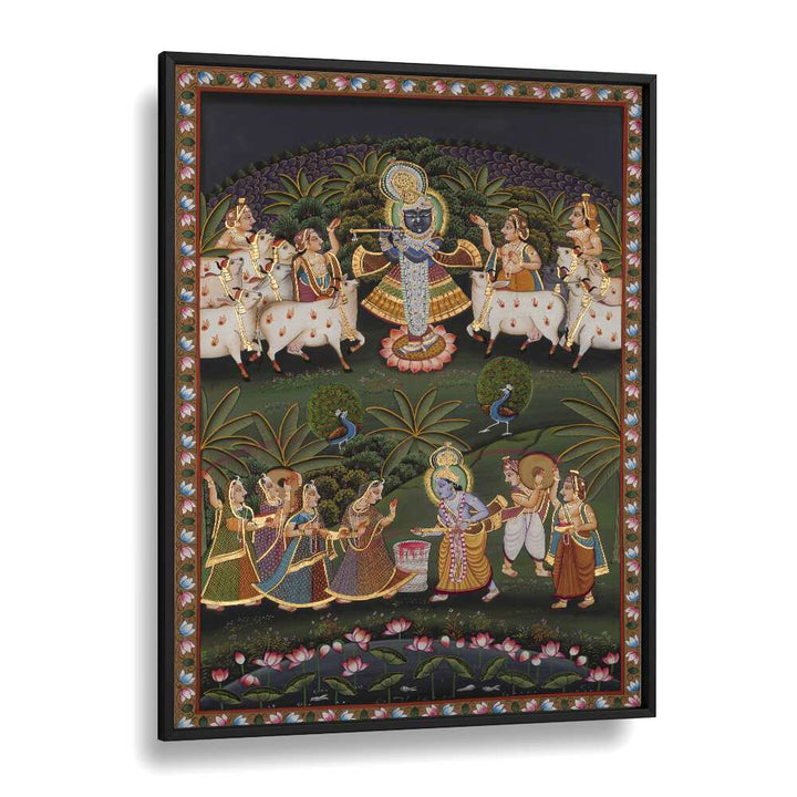 Vibrant PICHWAI ART I, INDIAN ART PAINTINGS showcasing divine scenes, perfect for enriching your living space.