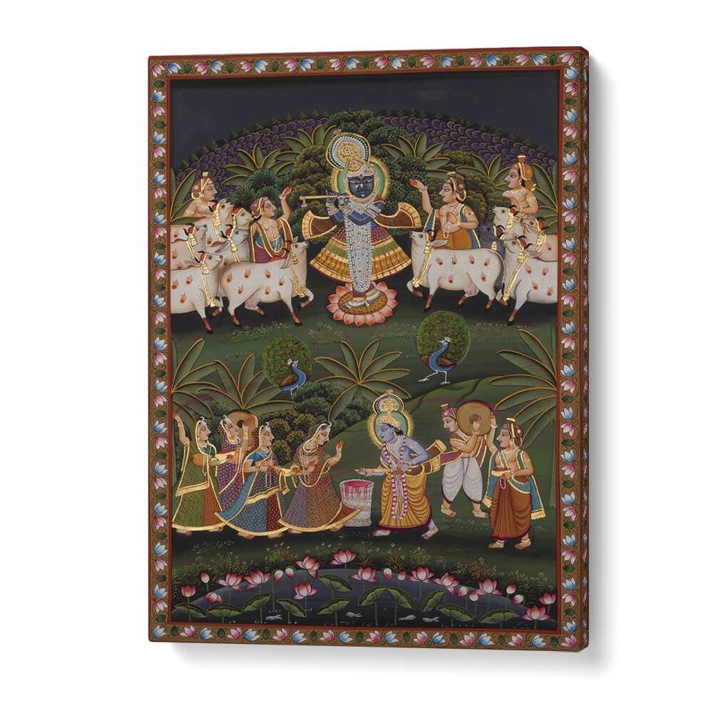 Stunning PICHWAI ART I, INDIAN ART PAINTINGS depicting vibrant scenes of devotion and traditional craftsmanship.