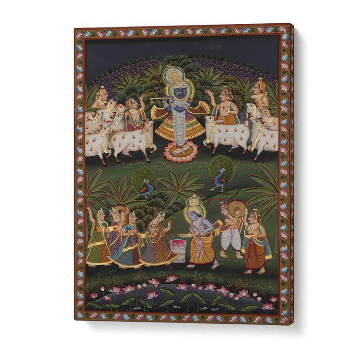 Stunning PICHWAI ART I, INDIAN ART PAINTINGS depicting vibrant scenes of devotion and traditional craftsmanship.