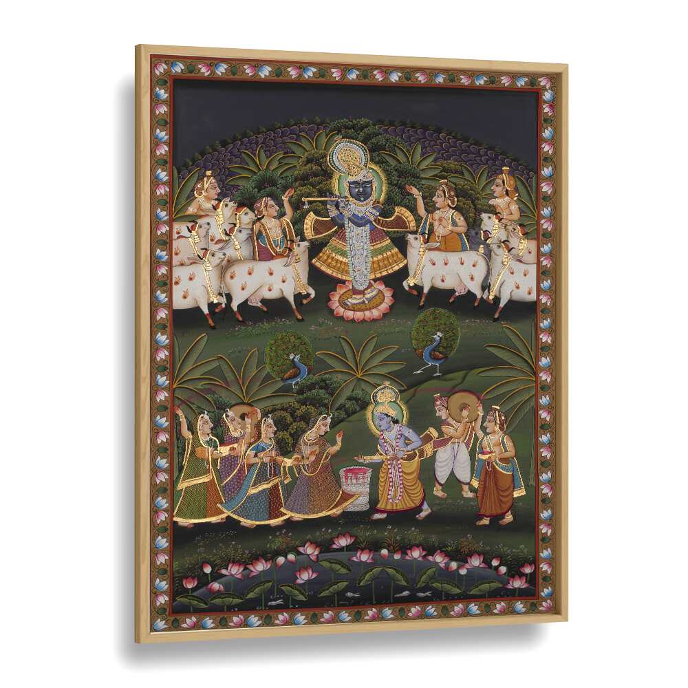 Colorful PICHWAI ART I, INDIAN ART PAINTINGS depicting divine scenes, perfect for enriching your home decor.