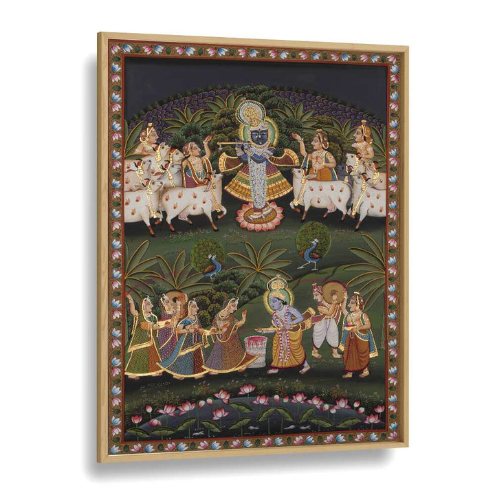 Colorful PICHWAI ART I, INDIAN ART PAINTINGS depicting divine scenes, perfect for enriching your home decor.