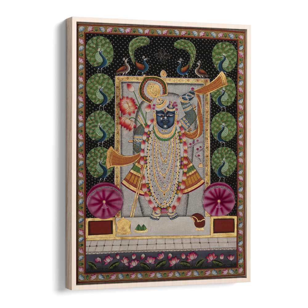 PICHWAI ART II, INDIAN ART PAINTINGS in a floater frame, showcasing vibrant Indian spirituality and tradition.