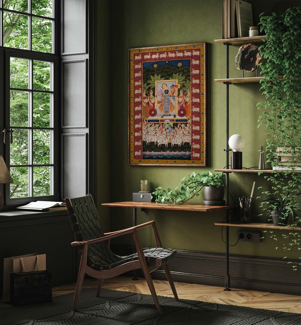 Elegant PICHWAI ART III, INDIAN ART PAINTINGS showcasing Lord Krishna with Gopis, perfect for your living space.
