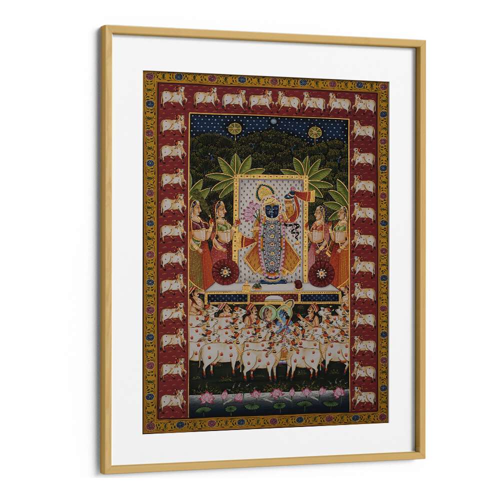 PICHWAI ART III, INDIAN ART PAINTINGS showcases Lord Krishna with Gopis, enhancing your space's elegance and spirituality.