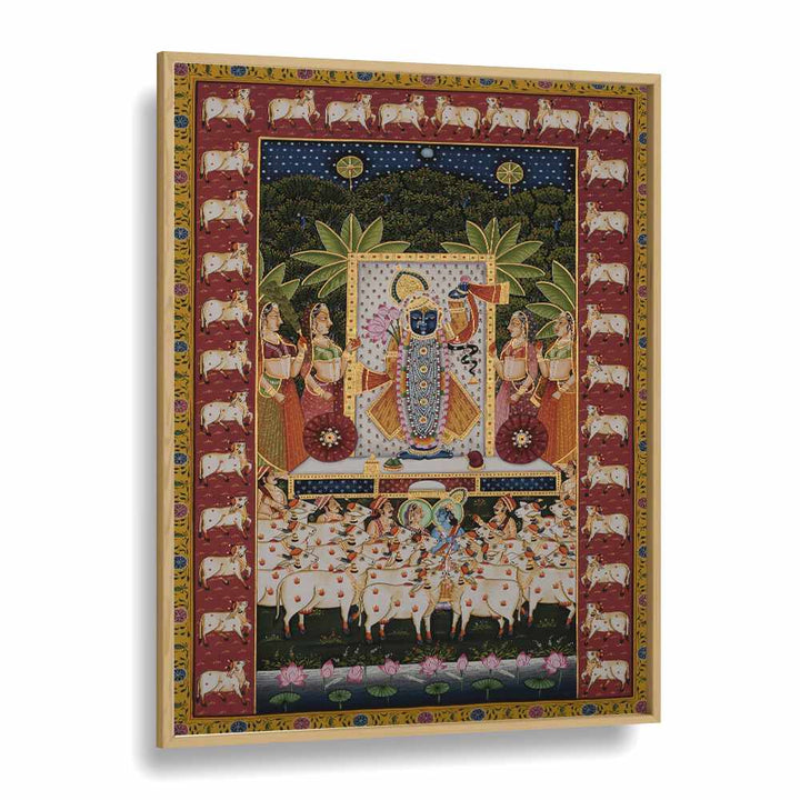 PICHWAI ART III, INDIAN ART PAINTINGS featuring Lord Krishna with Gopis and cows, perfect for elegant decor.