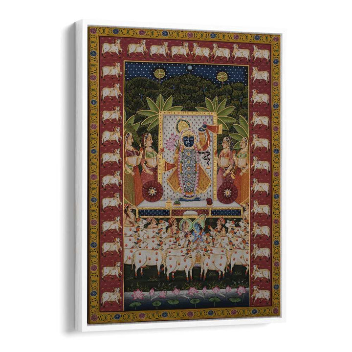 Vibrant PICHWAI ART III, INDIAN ART PAINTINGS showcasing Lord Krishna with Gopis and cows, perfect for elegant spaces.