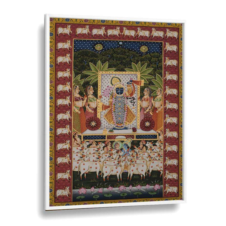 PICHWAI ART III, INDIAN ART PAINTINGS showcase Lord Krishna with Gopis and cows, enriching your space with elegance.