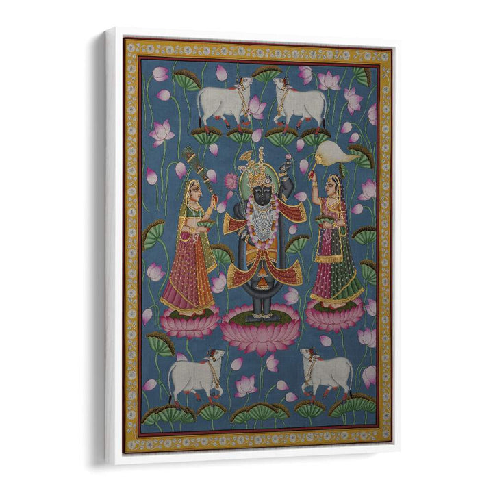 PICHWAI ART IV, INDIAN ART PAINTINGS showcase vibrant depictions of Indian culture and craftsmanship in a stunning floater frame.