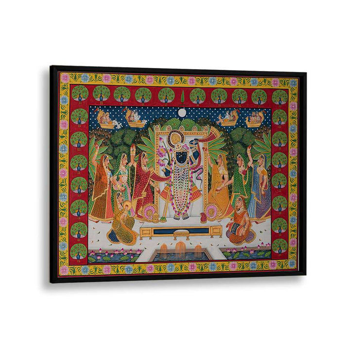 Vibrant PICHWAI ART VI, INDIAN ART PAINTINGS showcasing Rajasthan's rich heritage in a stunning black frame.