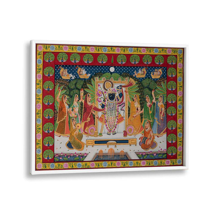 Vibrant PICHWAI ART VI, INDIAN ART PAINTINGS showcasing Rajasthan's rich heritage in a stunning framed piece.
