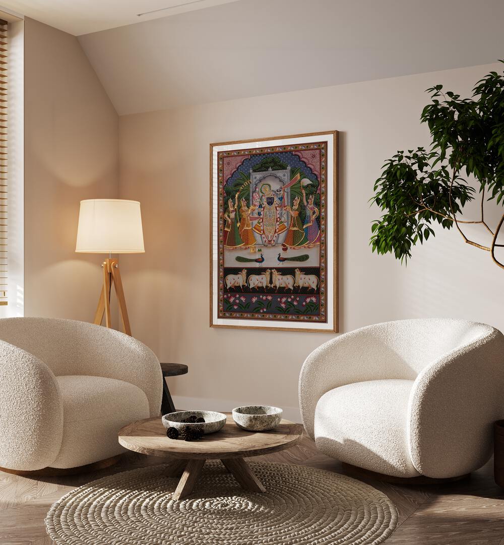 Vibrant PICHWAI ARTWORK, INDIAN ART PAINTINGS, enhances your space with tradition and serenity. Perfect for home decor.