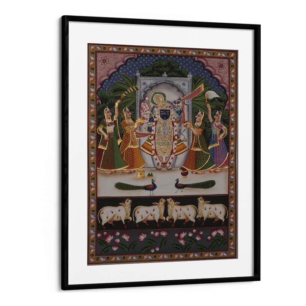 Exquisite PICHWAI ARTWORK, INDIAN ART PAINTINGS in a black frame, showcasing India's cultural richness and artistry.