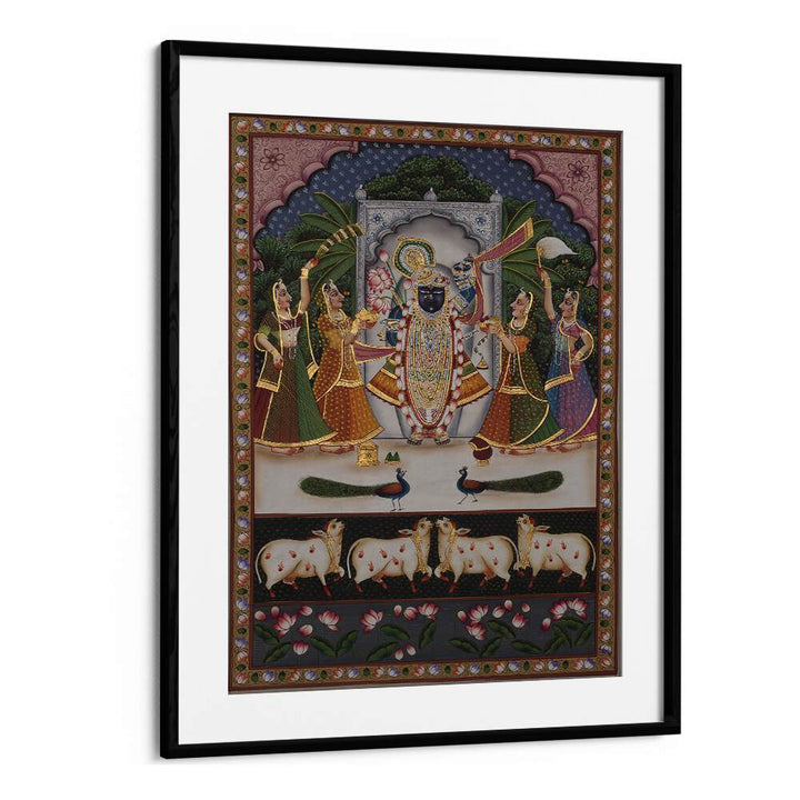 Exquisite PICHWAI ARTWORK, INDIAN ART PAINTINGS in a black frame, showcasing India's cultural richness and artistry.