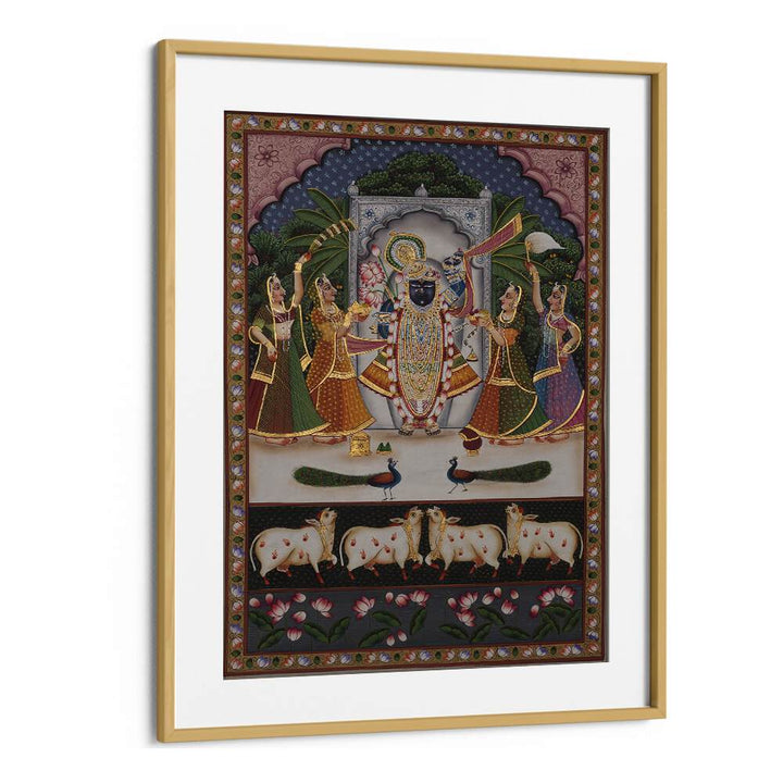 Elegant PICHWAI ARTWORK, INDIAN ART PAINTINGS in an oak wood frame, showcasing India's rich cultural heritage.