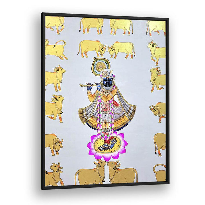 PICHWAI PAINTINGS II, INDIAN ART PAINTINGS showcasing vibrant colors and rich cultural heritage in a sleek black frame.