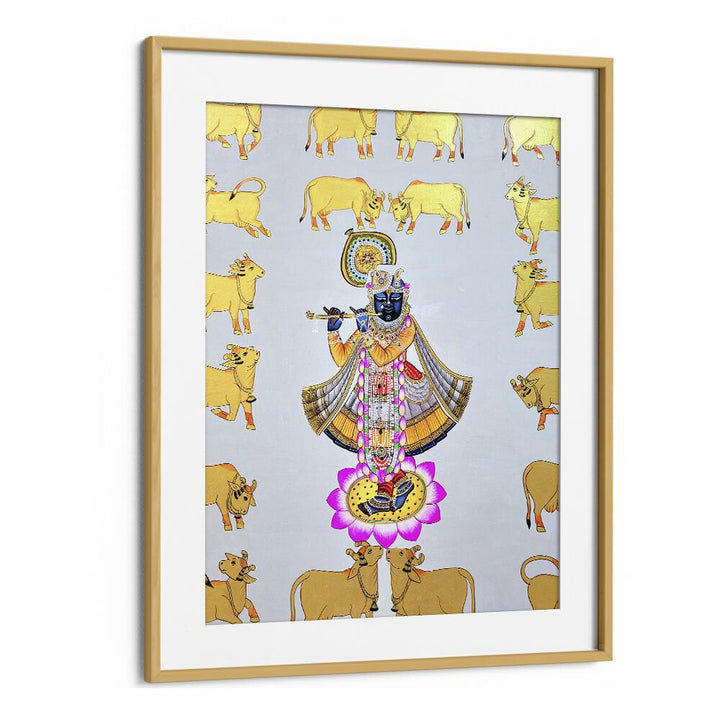 PICHWAI PAINTINGS II, INDIAN ART PAINTINGS showcase vibrant craftsmanship and storytelling in a stunning oak frame.