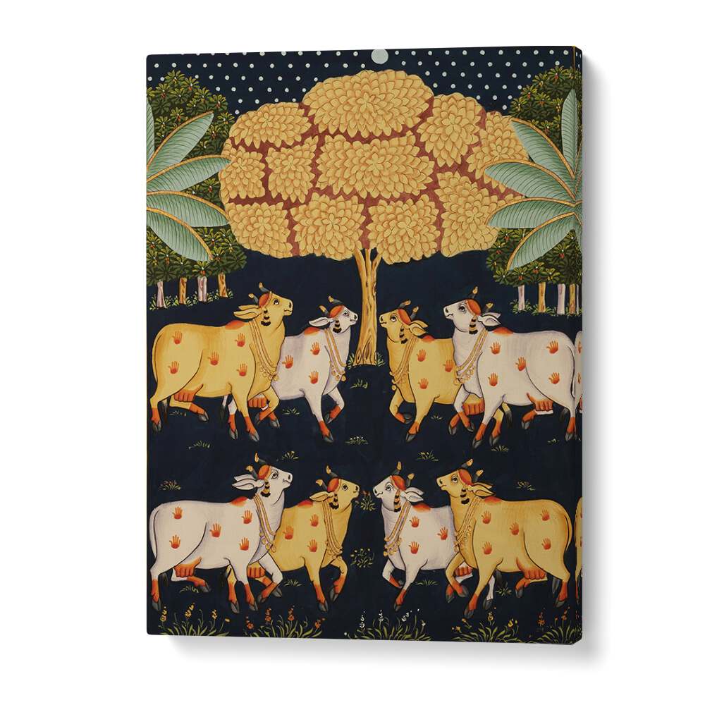 Vibrant PICHWAI PAINTINGS, capturing Indian culture with cows and nature, perfect for art lovers of INDIAN ART PAINTINGS.