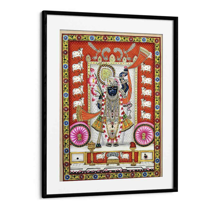 Vibrant PICHWAI PAINTINGS IV, INDIAN ART PAINTINGS framed beautifully, showcasing rich Indian culture and artistry.