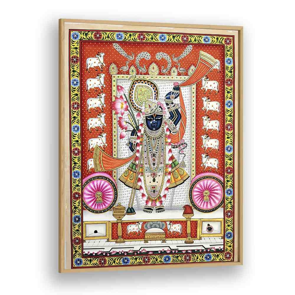 Vibrant PICHWAI PAINTINGS IV, INDIAN ART PAINTINGS showcasing traditional Indian artistry in a beautiful frame.
