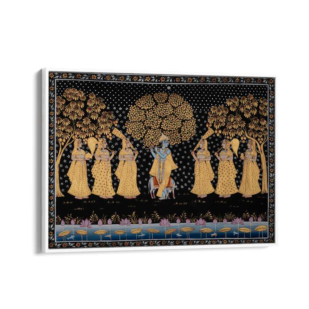 Vibrant PICHWAI PAINTINGS V, INDIAN ART PAINTINGS depicting divine tales from Nathdwara's sacred traditions.