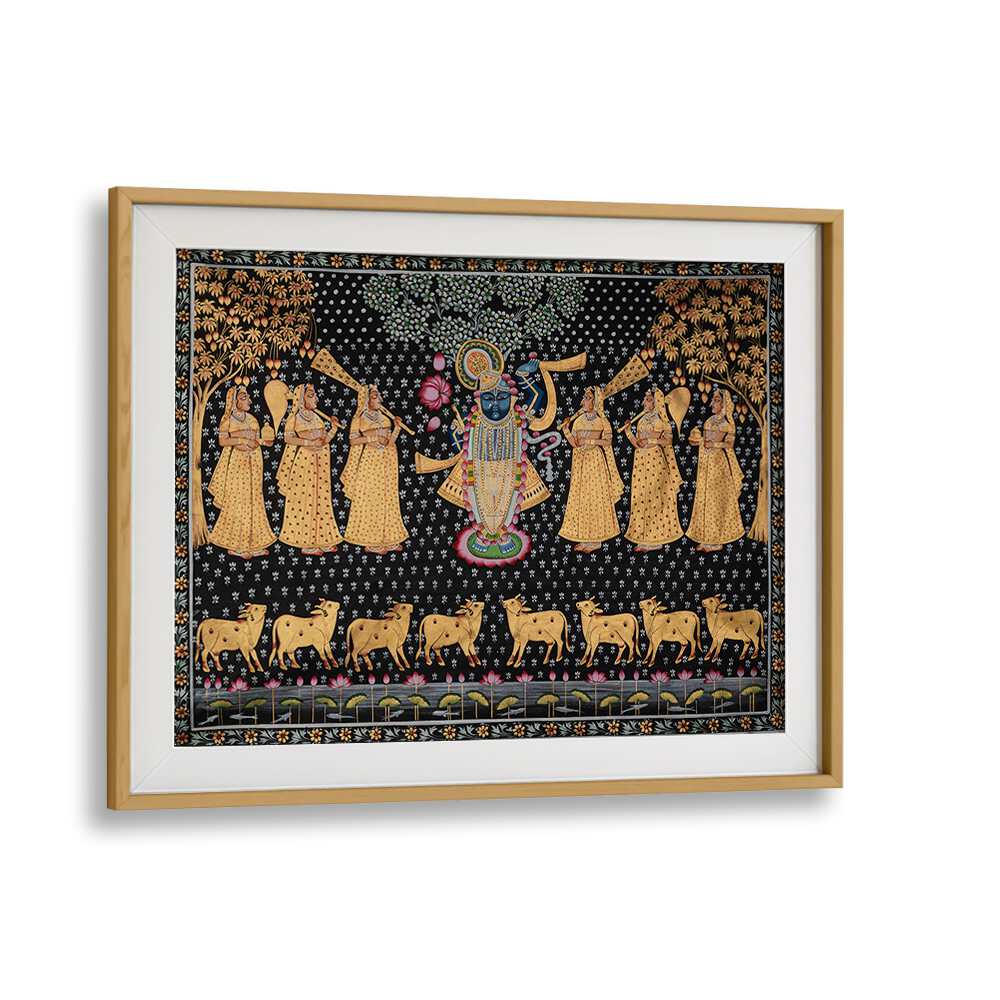 A vibrant PICHWAI PAINTINGS VII, INDIAN ART PAINTINGS framed artwork showcasing traditional Indian themes.