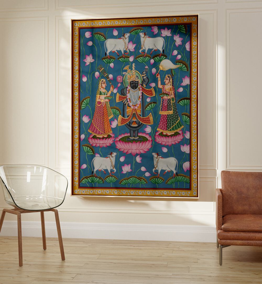 PICHWAI ART IV, INDIAN ART PAINTINGS showcase vibrant traditional scenes celebrating Indian culture and devotion.