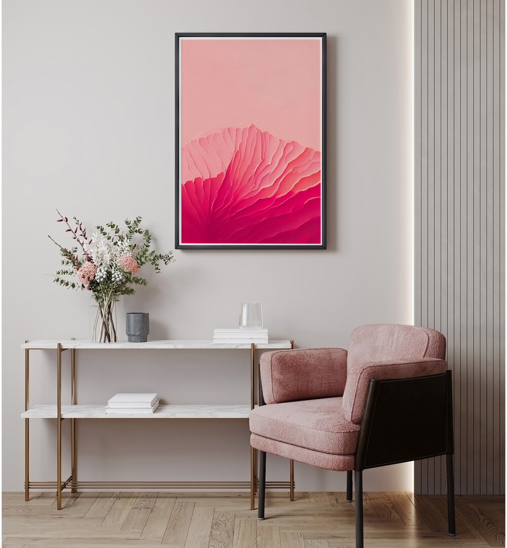 Pink Coral  Fashion Art  Artwork in Gallery Wrap Artwork Placed on a wall In A Living Room