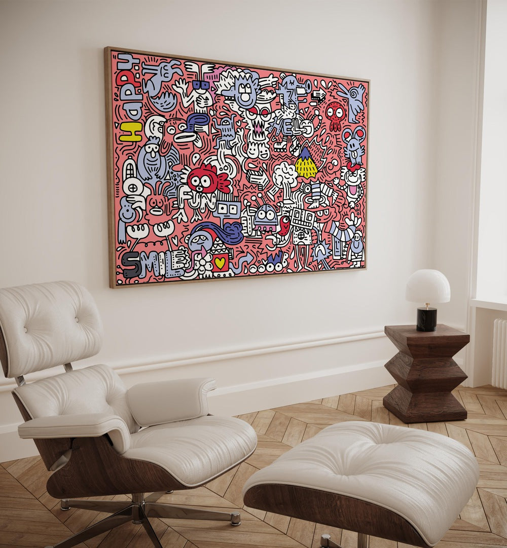 Vibrant PINK DOODLE, DOODLE ART PAINTINGS enhance your space with playful pop art and lively colors. Perfect for decor!