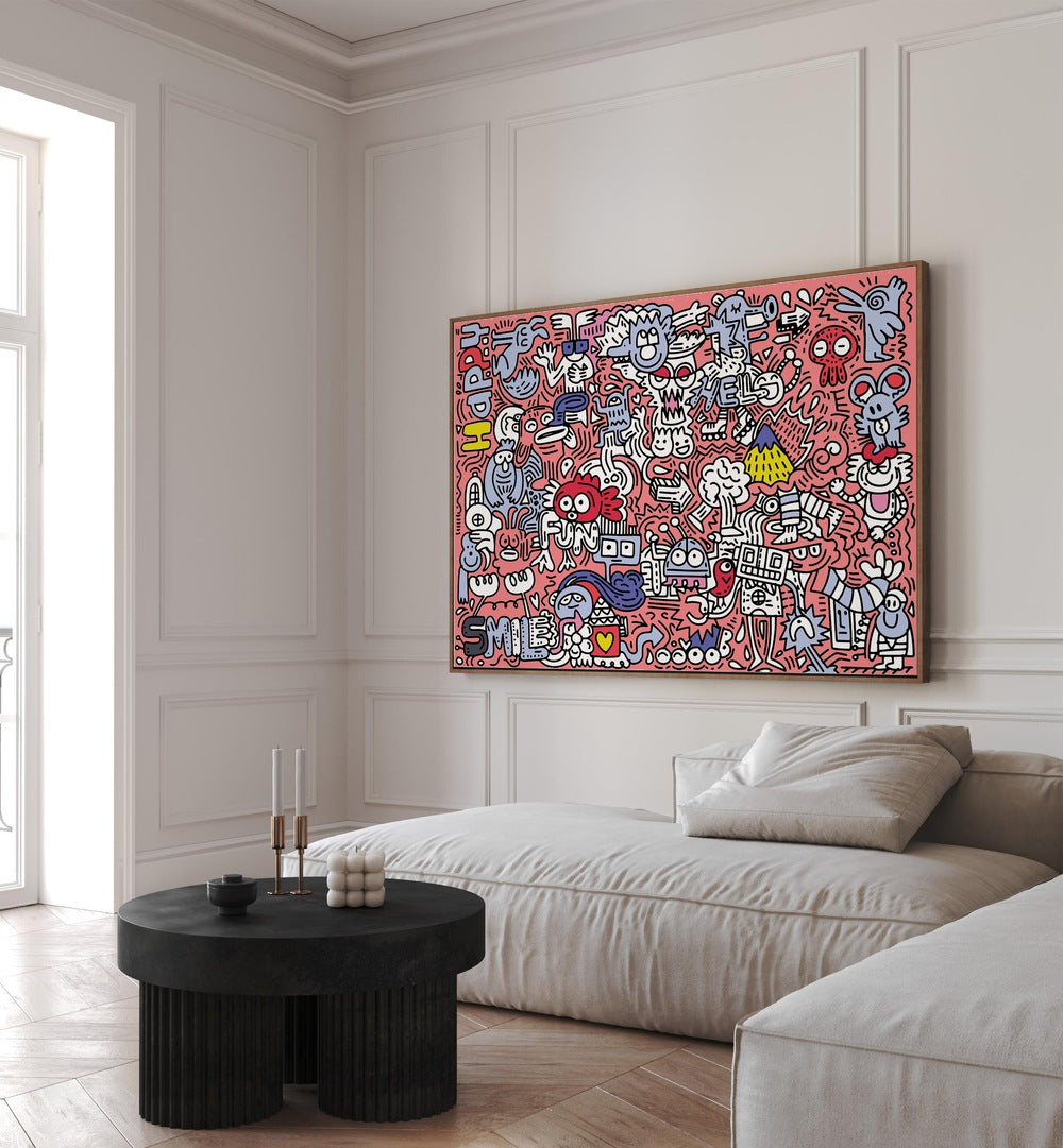 Vibrant PINK DOODLE, DOODLE ART PAINTINGS brighten up any space, perfect for home or office decor.