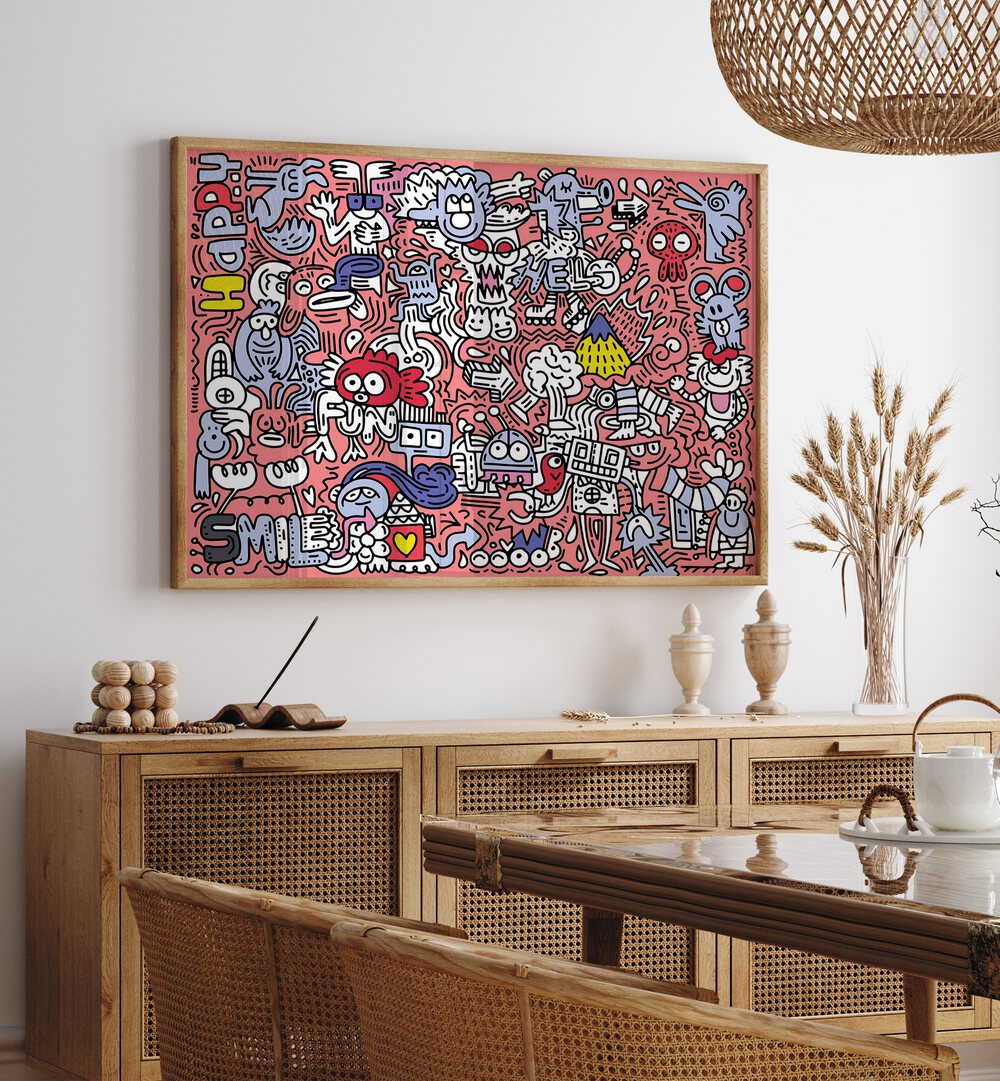 Vibrant PINK DOODLE, DOODLE ART PAINTINGS brighten up any space, perfect for home or office decor.
