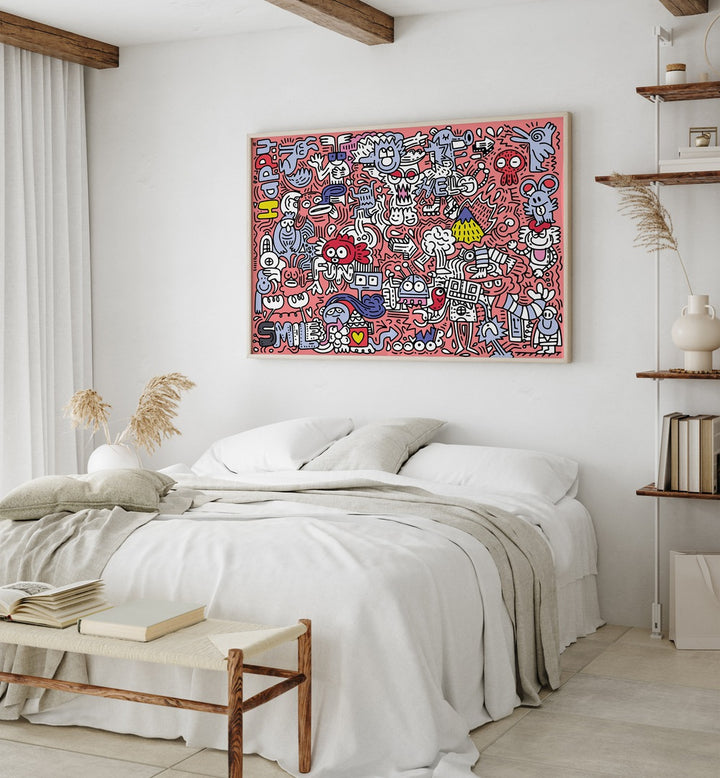 Vibrant PINK DOODLE , DOODLE ART PAINTINGS elevating home decor with lively pop art style for a unique touch.