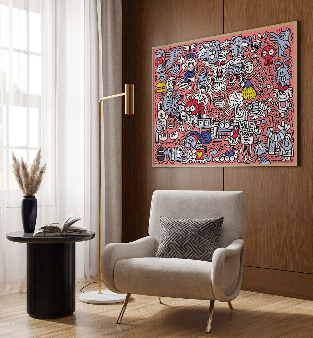 Vibrant PINK DOODLE , DOODLE ART PAINTINGS enhance any space with lively pop art designs for your home or office.