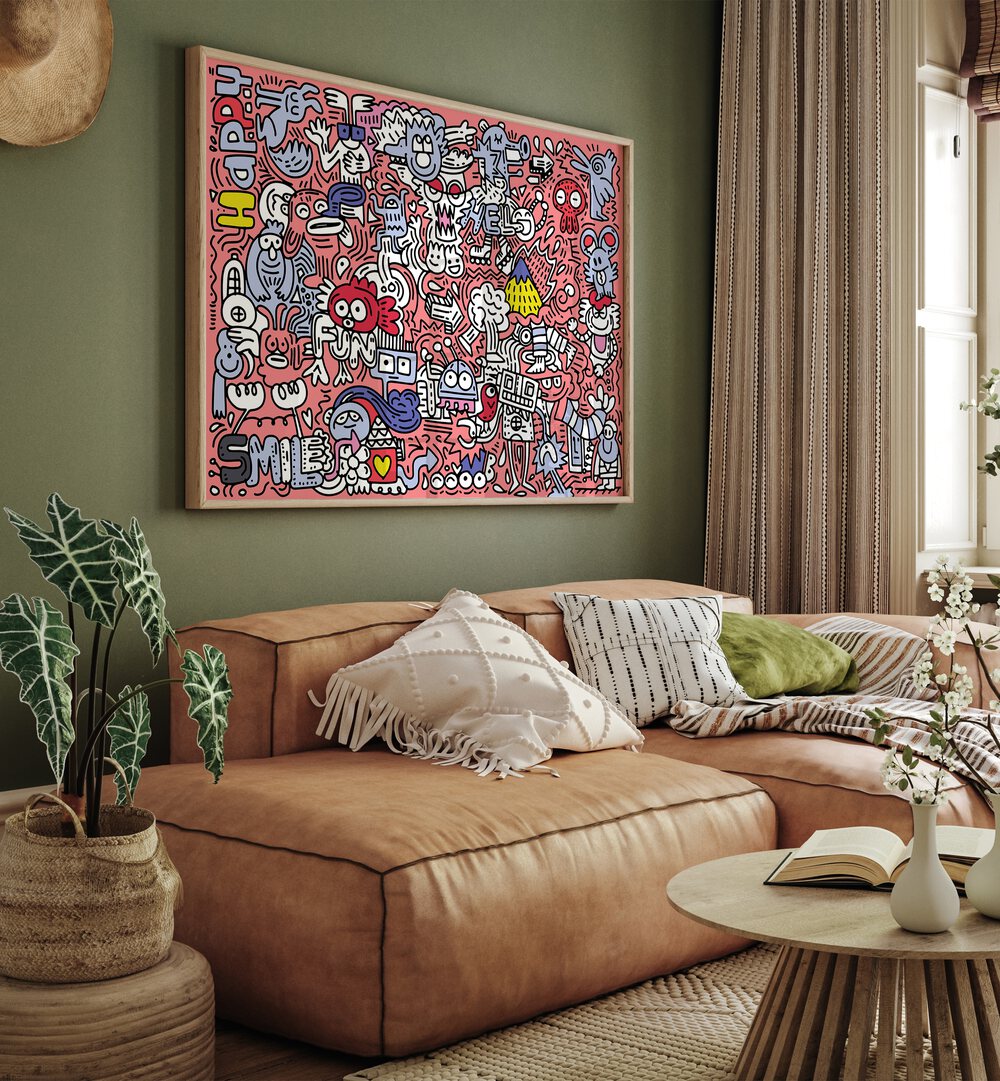 Vibrant PINK DOODLE, DOODLE ART PAINTINGS adding a lively touch to your home or office decor. Perfect conversation starter!