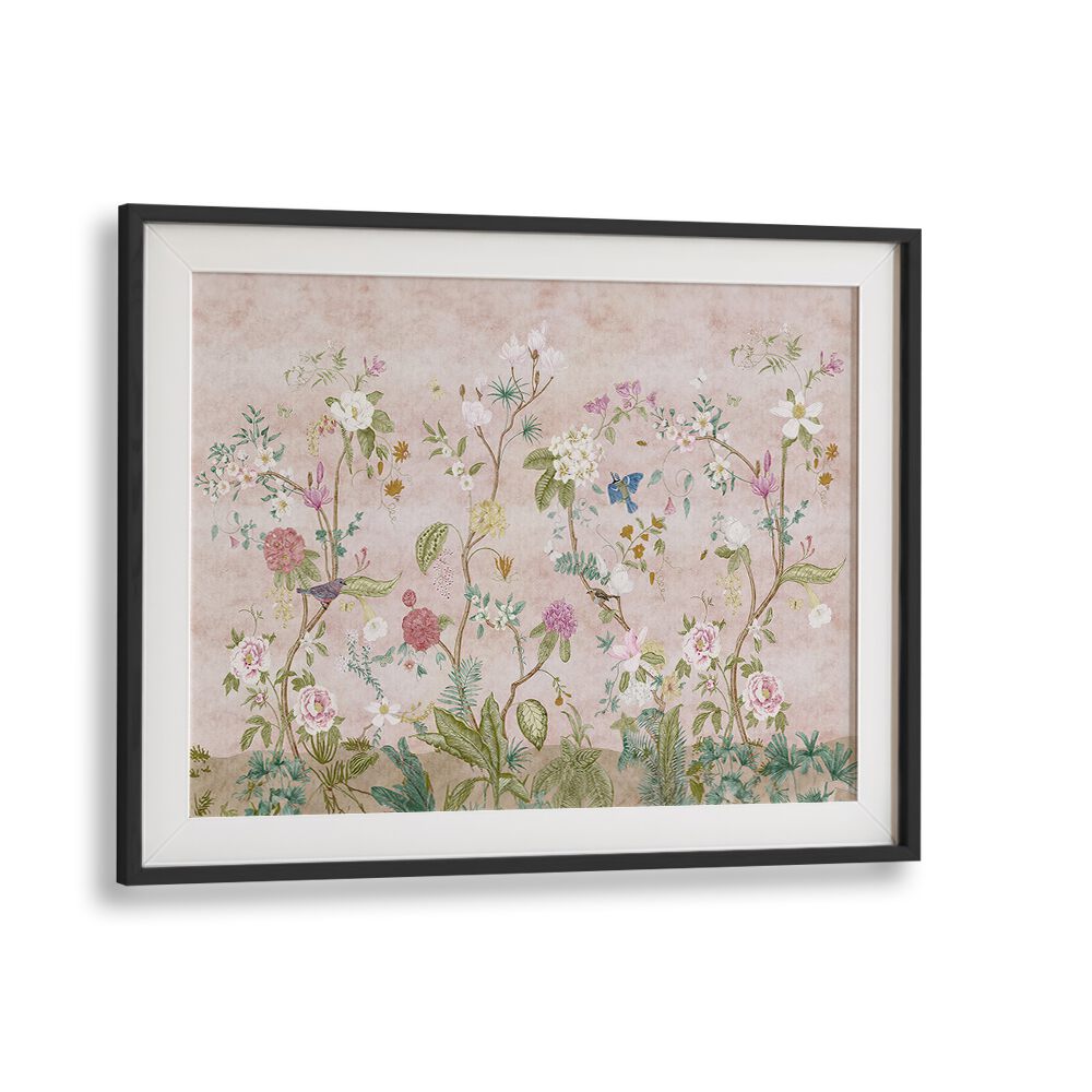 Brighten your space with PINK FLORAL, INDIAN ART PAINTINGS, showcasing vibrant floral designs in a chic black frame.