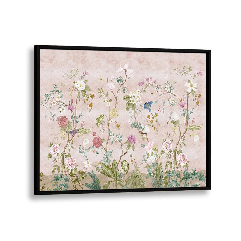 Elegant PINK FLORAL, INDIAN ART PAINTINGS in a black frame, perfect for enhancing your home decor with vibrant artistry.