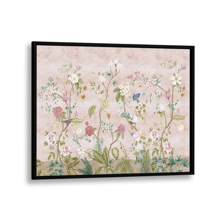 Elegant PINK FLORAL, INDIAN ART PAINTINGS in a black frame, perfect for enhancing your home decor with vibrant artistry.