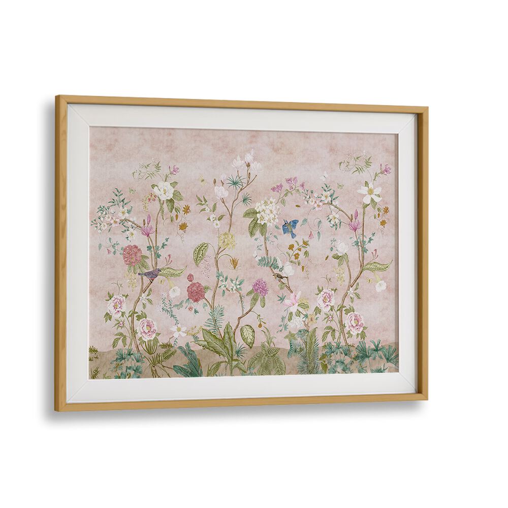 Elegant PINK FLORAL, INDIAN ART PAINTINGS framed in oak, perfect for enhancing your decor with vibrant artistry.
