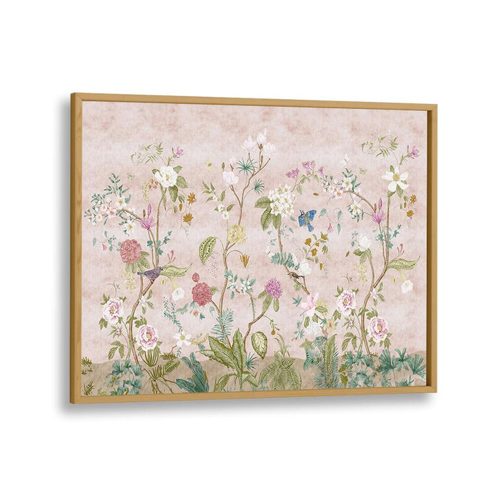 Elegant PINK FLORAL, INDIAN ART PAINTINGS in an oak frame, perfect for adding charm to any space.