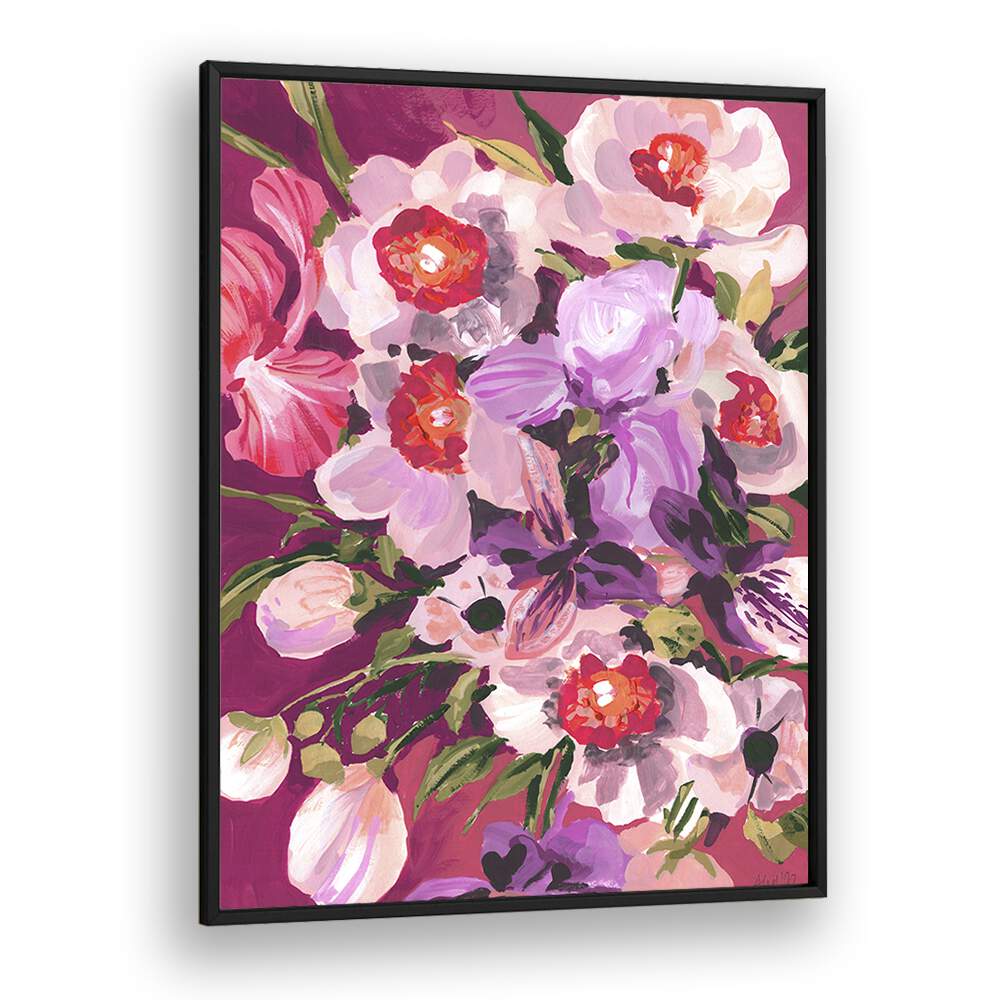 Pink Orchids By Ania Zwara Botanical Flower Paintings Artwork  in Black Plain Frame