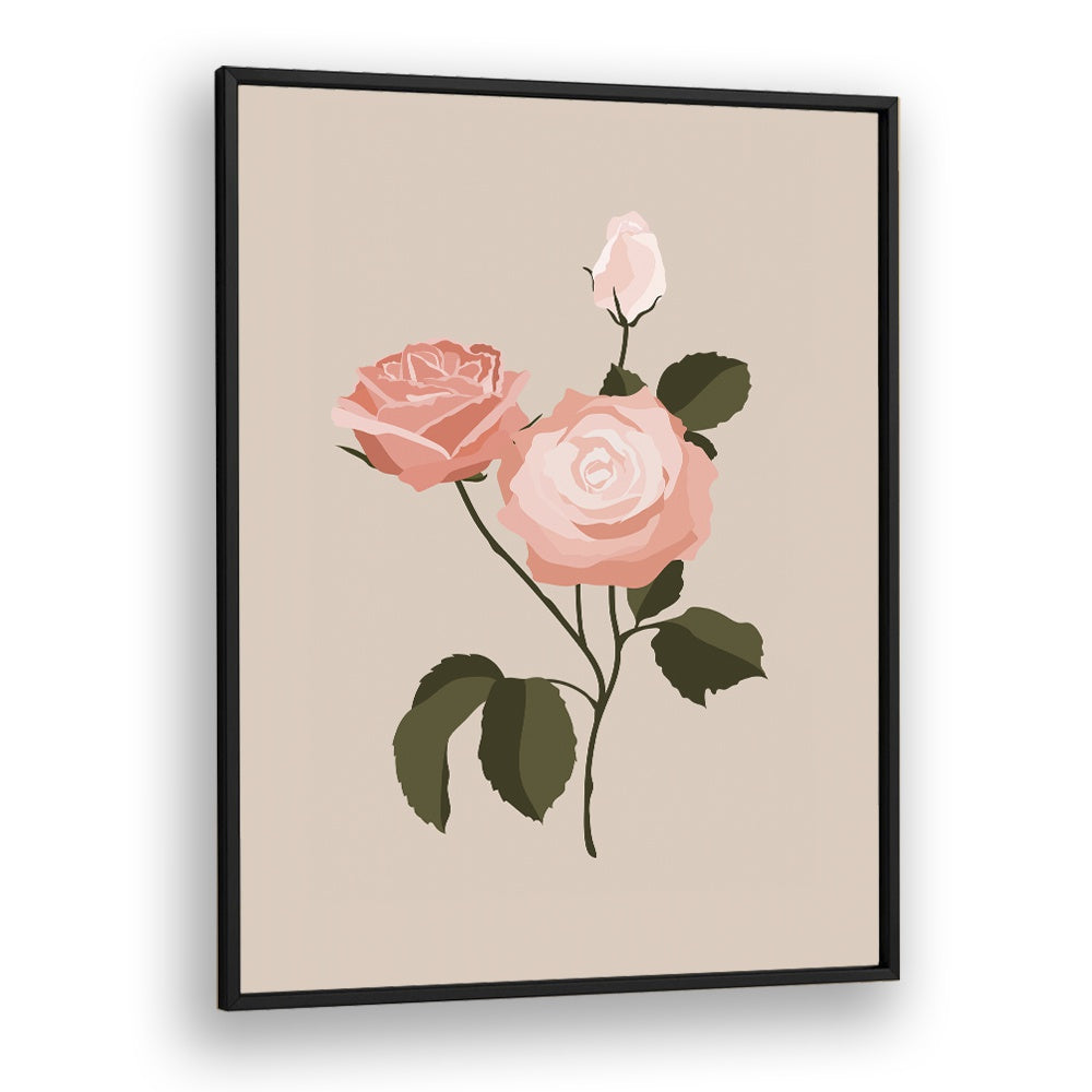 Beautiful PINK ROSE I, FLORAL FLOWER PAINTINGS showcasing a stunning pink rose in a sleek black frame. Perfect decor piece.
