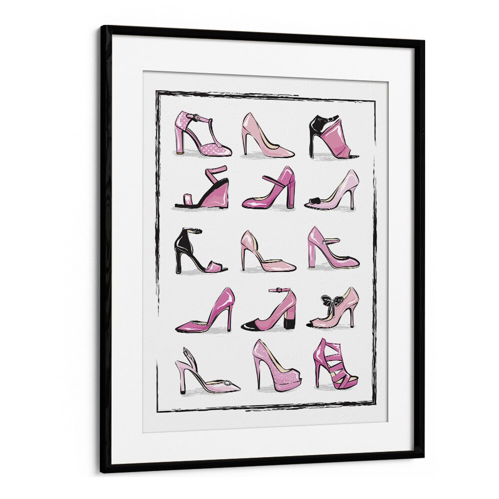 Stylish PINK SHOES in a black frame, perfect for your decor. Discover FASHION POSTERS from Martina Fashion Paintings.