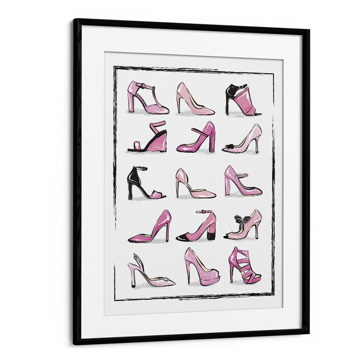 Stylish PINK SHOES in a black frame, perfect for your decor. Discover FASHION POSTERS from Martina Fashion Paintings.