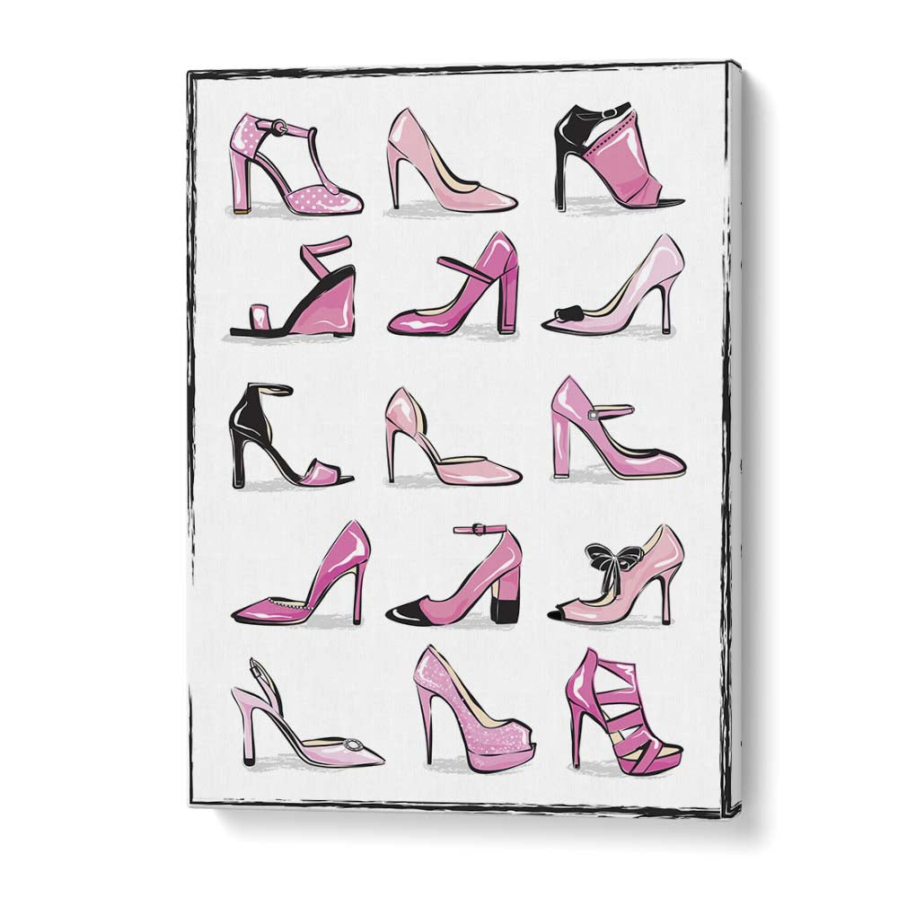 Stylish PINK SHOES showcased in elegant FASHION POSTERS, perfect decor for a chic living space by Martina Fashion Paintings.