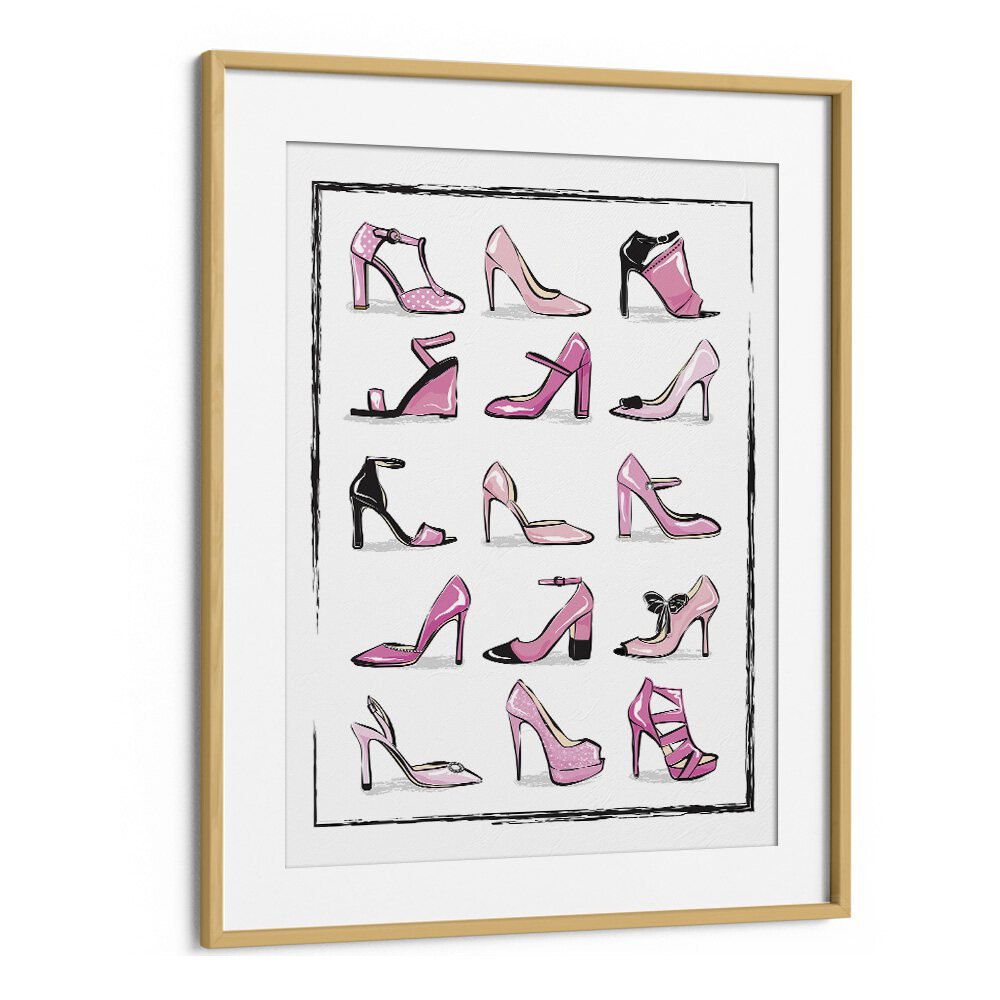 Stylish PINK SHOES, FASHION POSTERS by Martina Fashion Paintings enhance your space with chic elegance and vibrant design.