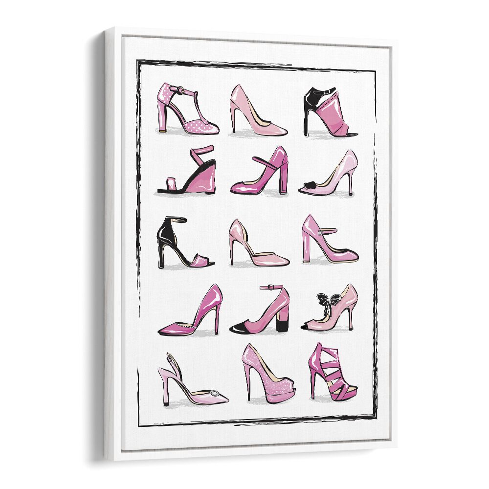 Stylish PINK SHOES fashion posters showcasing elegant designs, perfect for transforming your space with Martina's art.