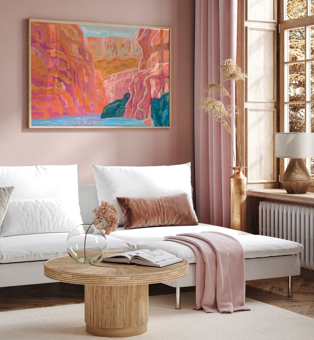 Vibrant PINK CANYON, LANDSCAPE PAINTINGS enhance your living space with stunning hues and serene canyon views.