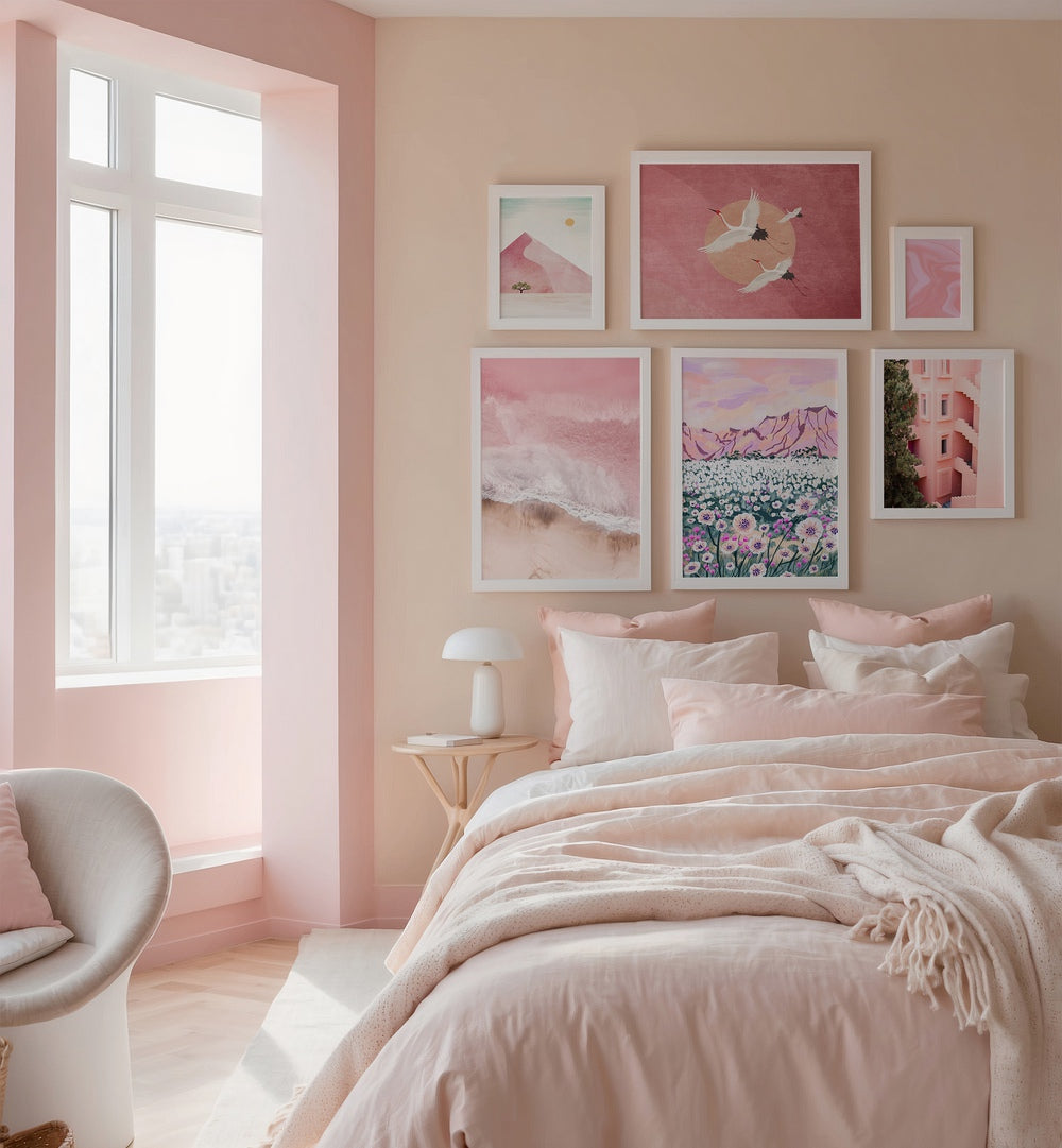 Transform your space with the PINK ROOM GALLERY WALL, featuring elegant pink-themed art prints for stylish gallery walls.